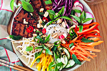 Vietnamese Sticky Tofu with Rainbow Veggie Noodle Bowl