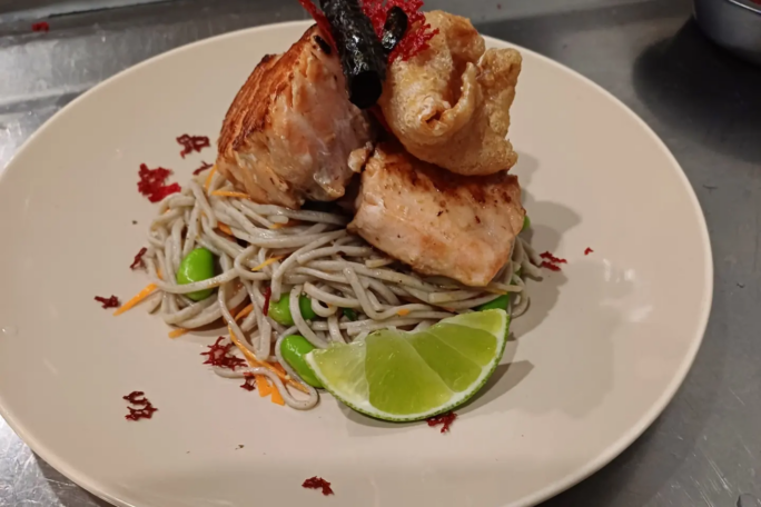 Teriyaki Seared Salmon on Cold Soba Noodle Salad