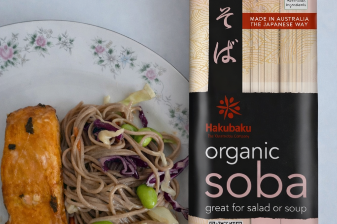 Miso-Maple Glazed Salmon & Soba Noodle salad with Miso and sesame dressing
