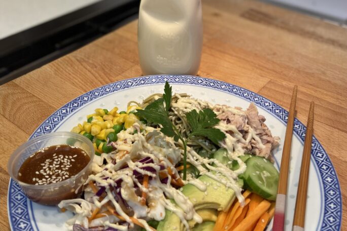 Soba noodle, tuna, veggie, miso dressing & kewpie mayo