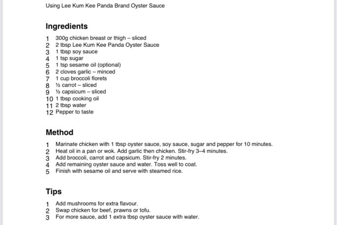 Chicken stir fry with oyster sauce