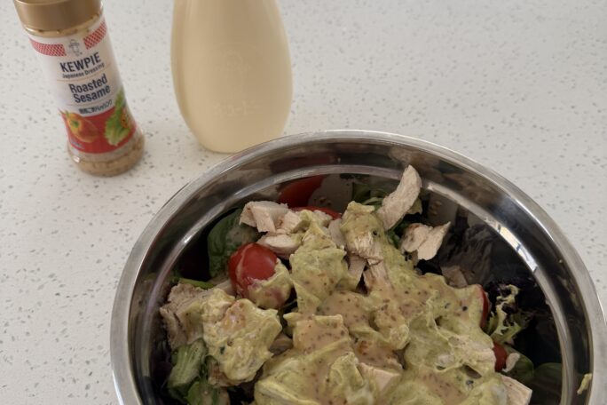 Chicken mayo pesto roasted sesame salad