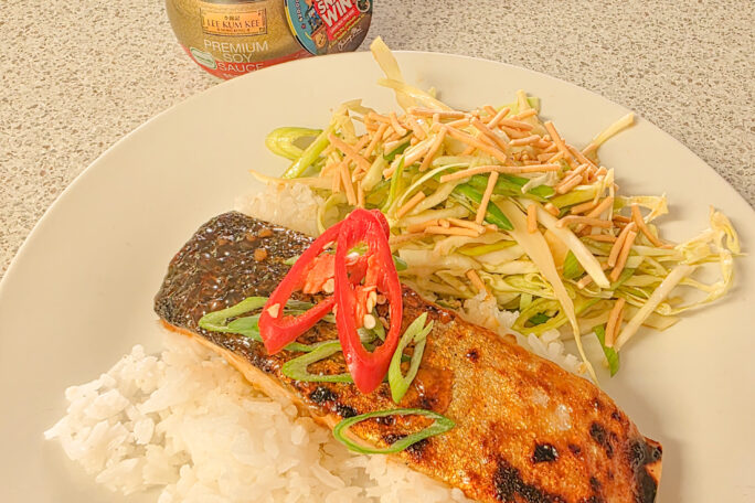 Asian glazed salmon with crunchy noodle salad