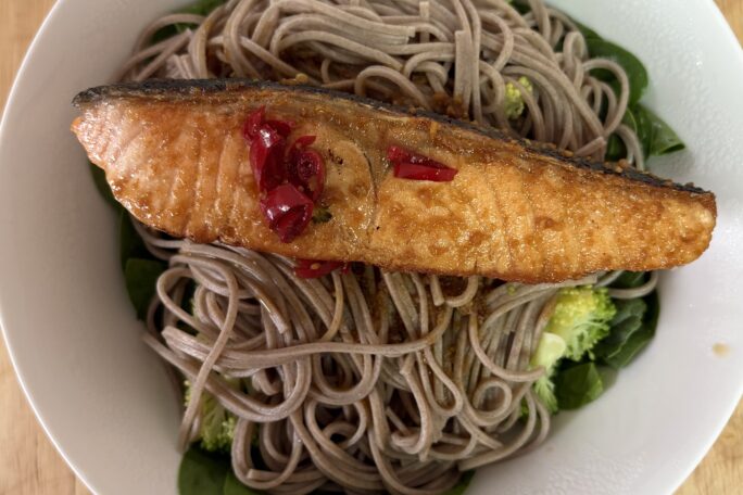 Honey soy salmon noodles