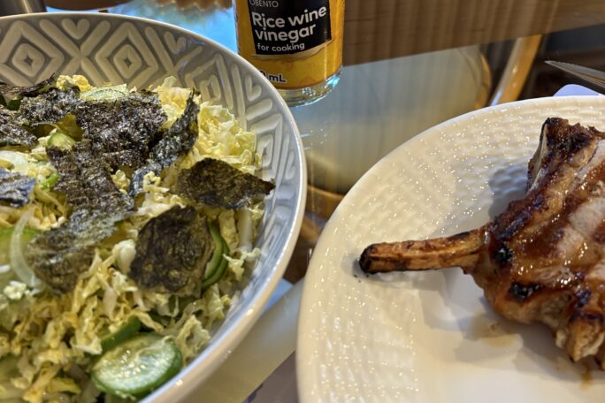 Soy-glazed pork cutlets with Japenese slaw