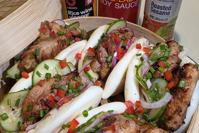 Grilled Chicken Bao Buns with sweet n sour cucumbers