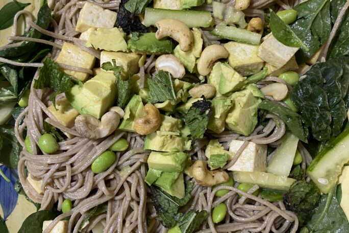 Creamy green soba noodle salad