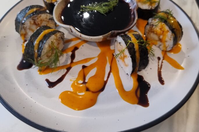 Sriracha sweet soy crispy chicken sushi