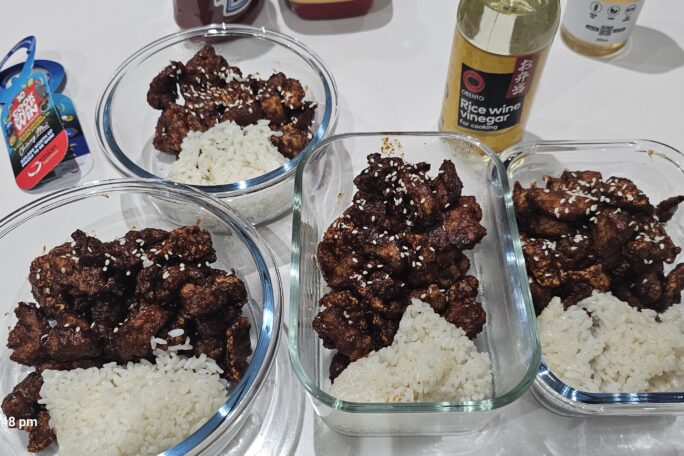 Korean popcorn chicken and rice