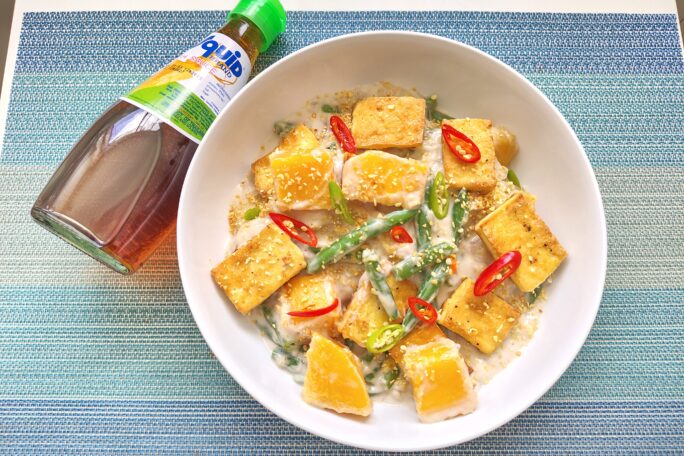 Ginataang Squash and Beans with Crispy Tofu