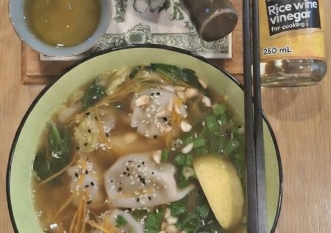 Dumpling Soup with Homemade Chicken Stock and Pork Dumplings