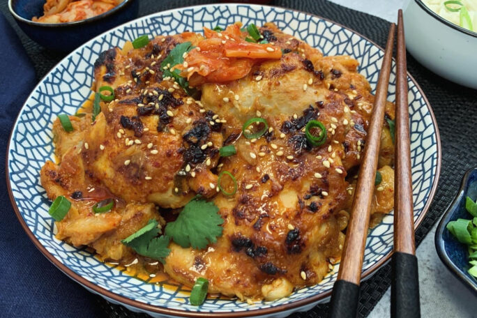 Kimchi–Miso Chicken with Coconut‑Kimchi Glaze
