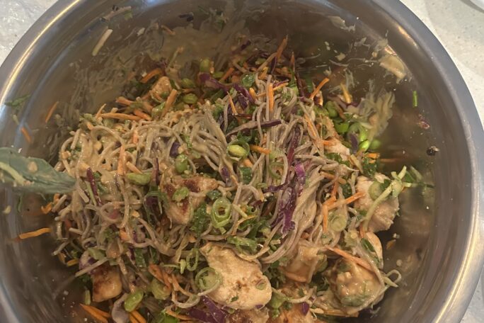 Chicken stay soba noodle salad