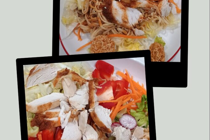 Noodle salad with spicy ABC kecap manis dressing