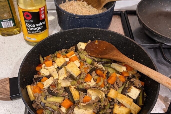 Minced Turkey with Eggplant and Tofu