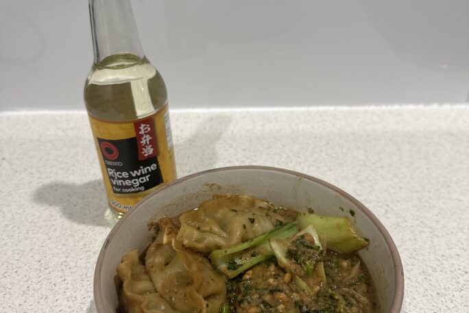 Baked Dumplings in Satay Sauce