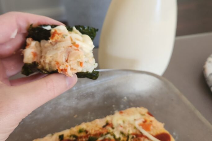 Spicy salmon sushi bake