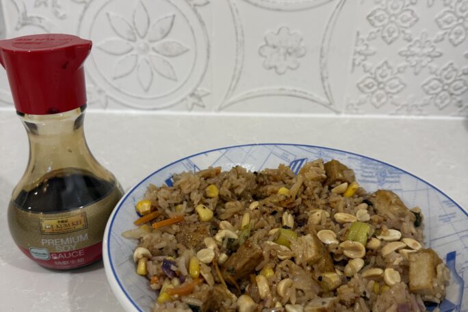 Satay tofu and veggie fried rice