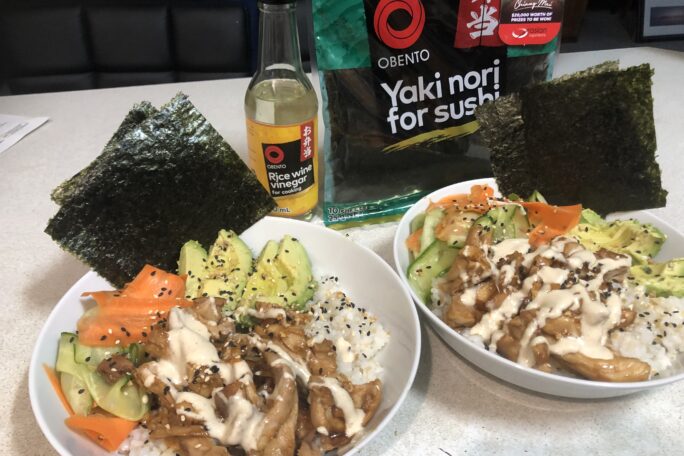 Teriyaki chicken sushi bowl