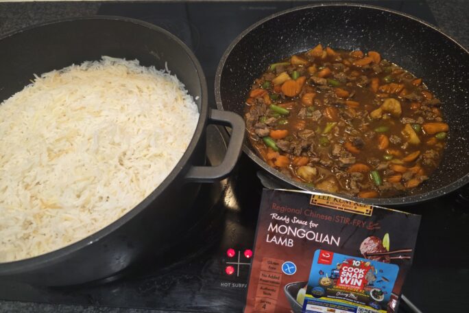 Beef Mongolian lamb and vegetables with rice