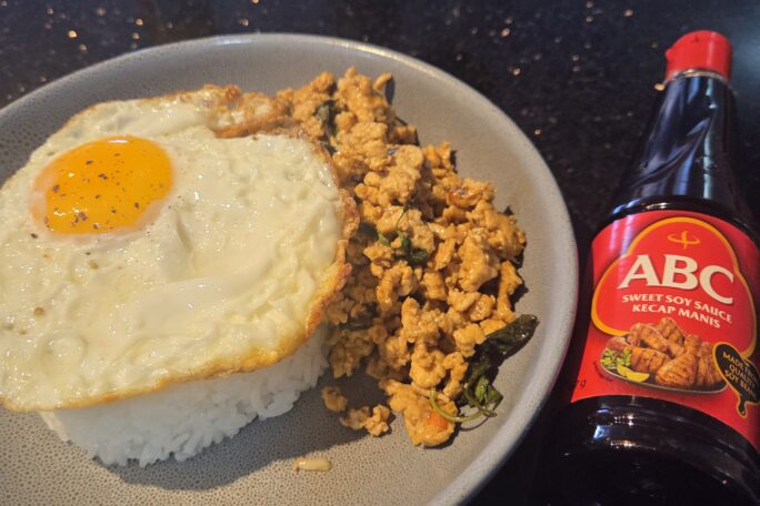 Pad Kra Pao chicken with fried egg