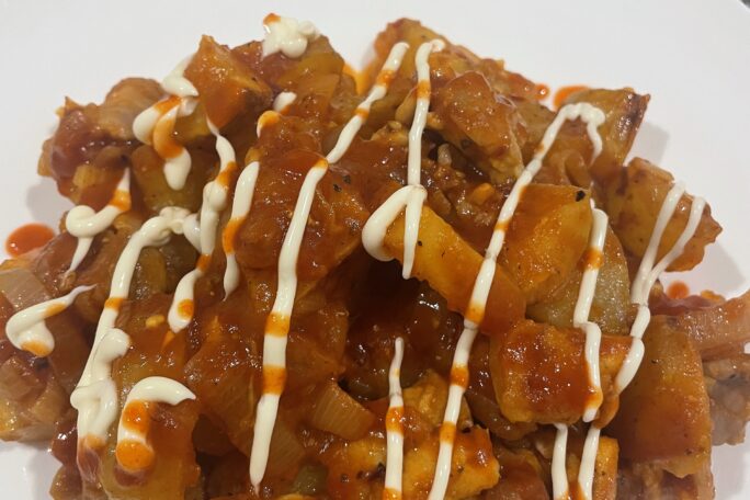 Sweet and sour chicken with potatoes