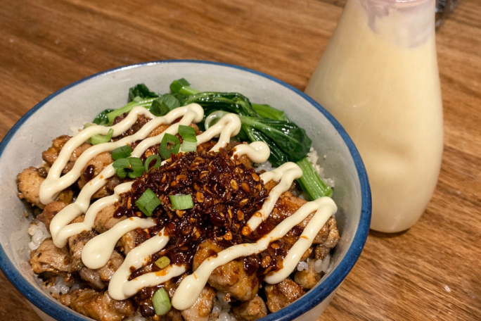 Crispy chilli chicken Kewpie rice bowl