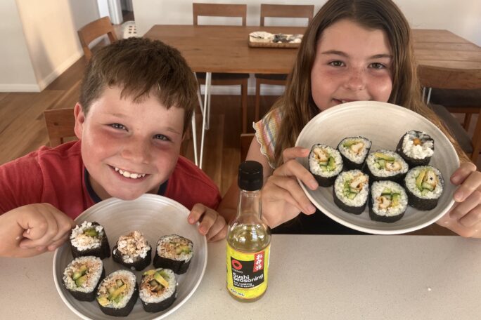 Tuna mayo and chicken tender avocado sushi