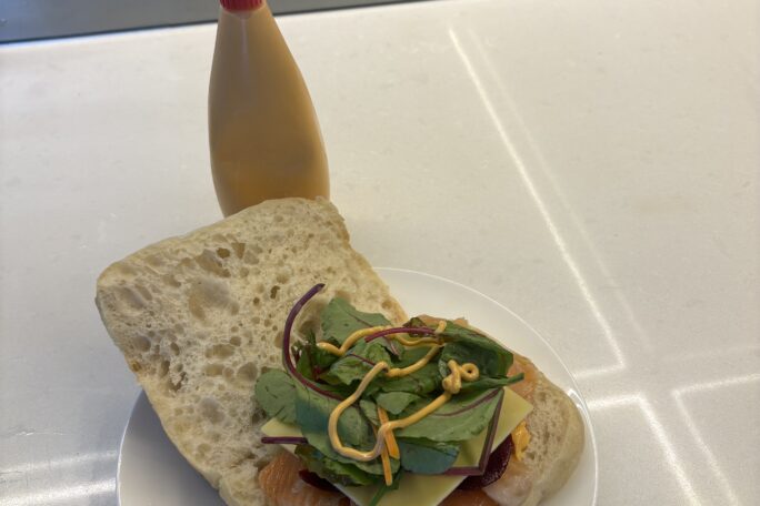 Turkish roll with smoked salmon and kewpie sriracha mayonnaise