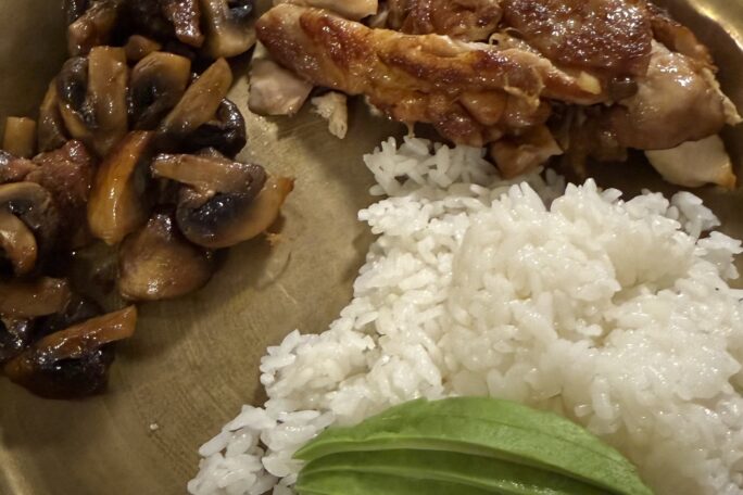 Slowly braised chicken and rice bowl