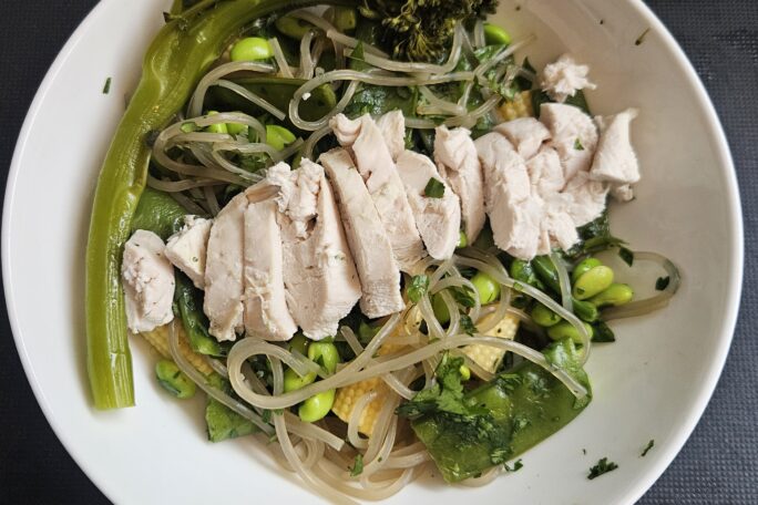 Chicken noodle edamame salad
