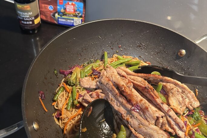 Mongolian pork noodle stirfry