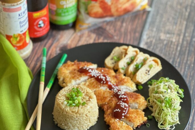 Chicken Katsu with tonkatsu sauce and tamagoyaki