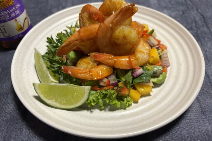 Fiery Buldak Prawns With Mango Salsa