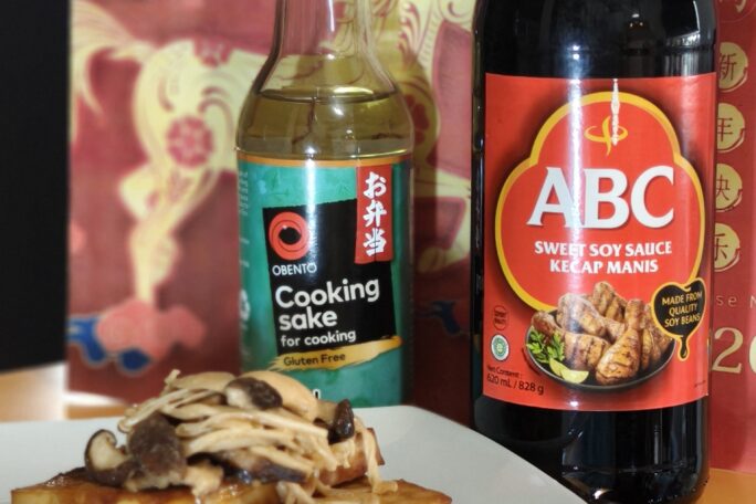 Baked Miso Glazed Tofu with Mixed Mushrooms