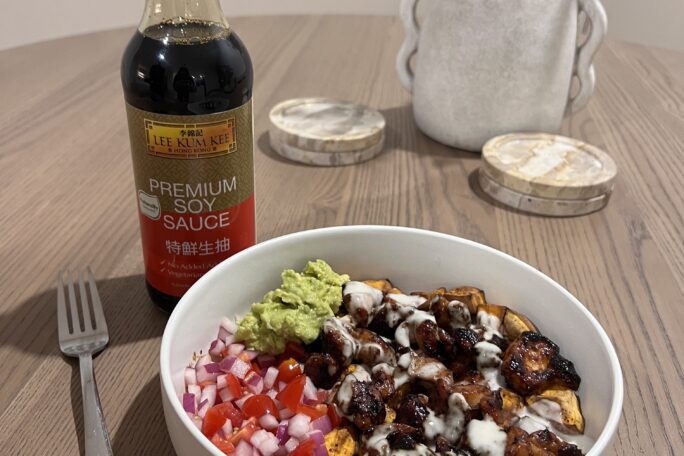 Sticky chicken and sweet potato bowl