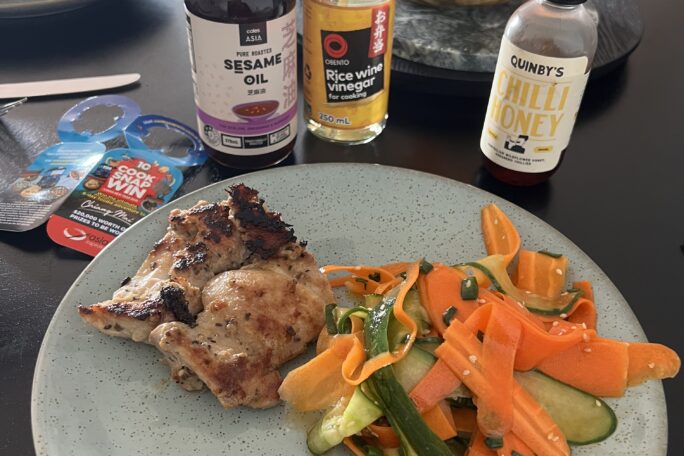 Spicy Ribbon salad and ginger chicken