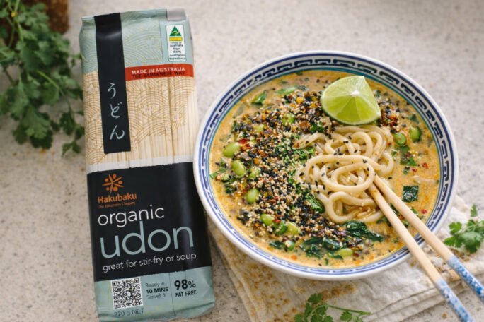 Peanut Miso Udon Noodles with Crispy Tofu