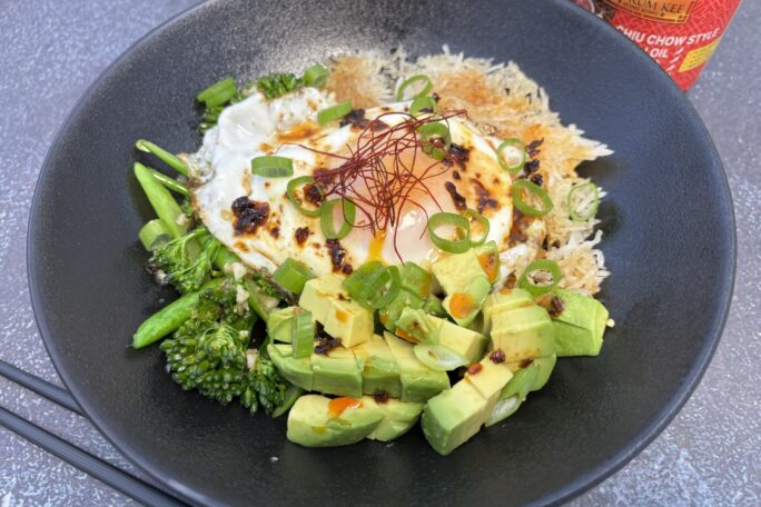 Crispy Rice With Fried Egg And Garlic Greens