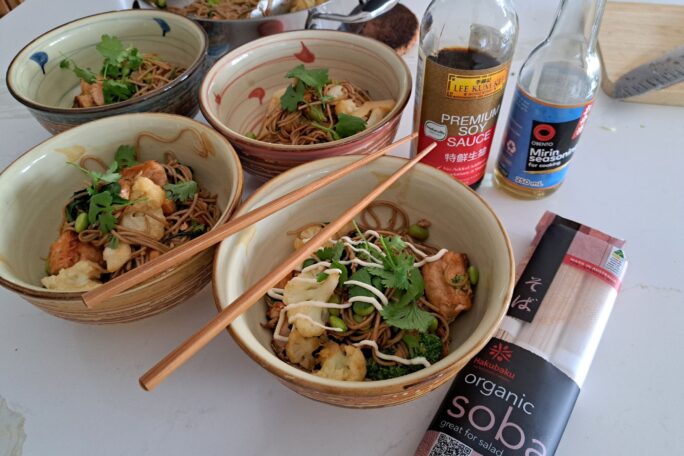 Crispy Salmon Soba Bowls