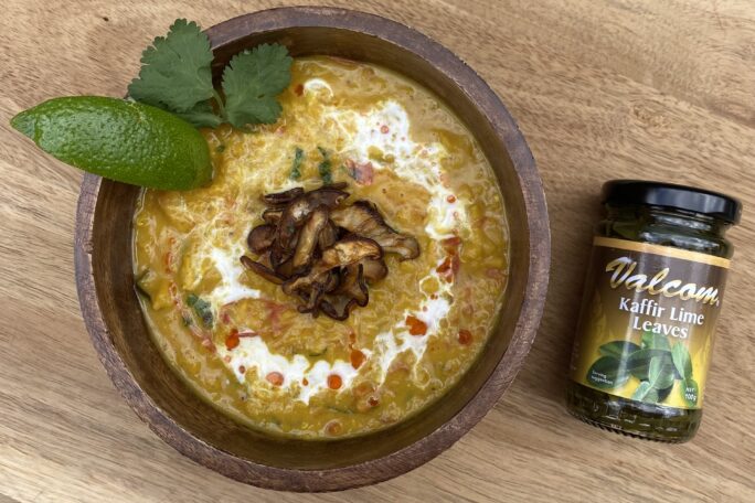 Thai Coconut Lemongrass Dahl with Crispy Shiitake Mushrooms