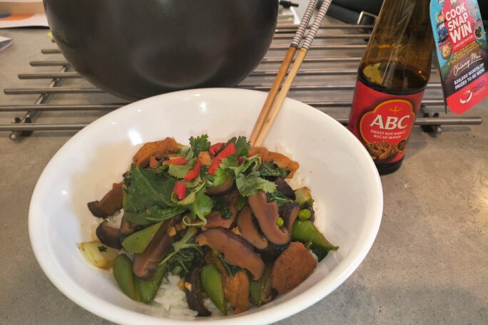 Crispy Tofu & Shiitake Stir-Fry with Coconut Rice