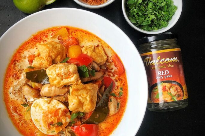 Thai-inspired Chicken, Tofu and Egg Red Curry