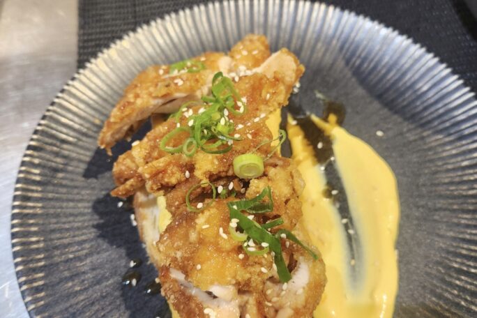 Omellete with teriyake chicken and wasabi mayo