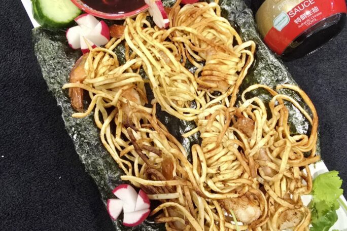 Thai style Crispy Prawn Noodle Wraps with Soy & Sweet Chilli Sauce
