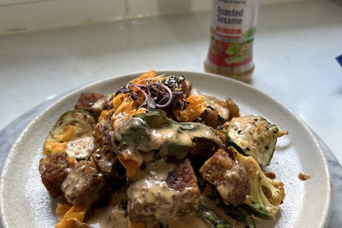 Tofu and veg with spicy sesame dressing