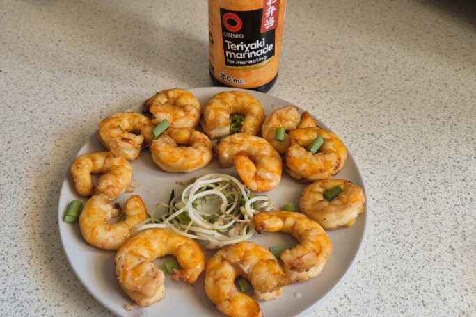 Teriyaki marinaded grilled prawn