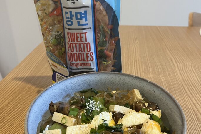 Forest Garden Japchae with Bok Choi, Mushrooms & Golden Tofu