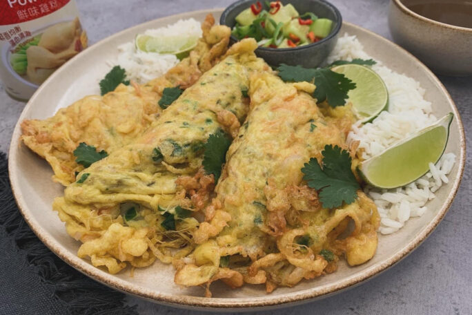 Shrimp Egg Foo Young with Spicy Tamarind Sauce