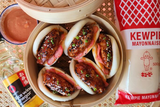 Double Crunch Gochujang Jackfruit Bao with Spicy Mayo & Pink Pickled Radish